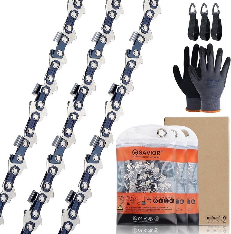 Savior 3PC 16 Inch Chainsaw Chain for EGO Power+ CS1613 / CS1604 / CS1600 / CS1610 / CS1611 / AC1600 56-Volt 16-Inch Chain Saw for DEWALT DCCS690-49162715 DWO1DT616T 16 in. Chainsaw Replacement Chain - Image 1